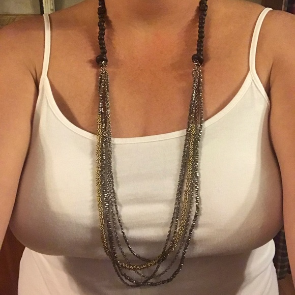 Black beaded silver strained long necklace - Picture 5 of 5